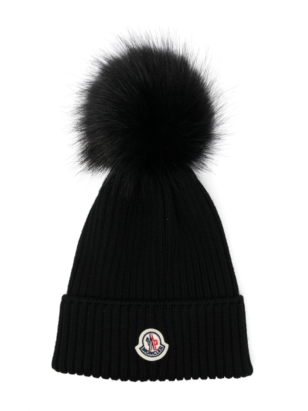 Moncler Enfant 绒球罗纹套头帽 - 黑色