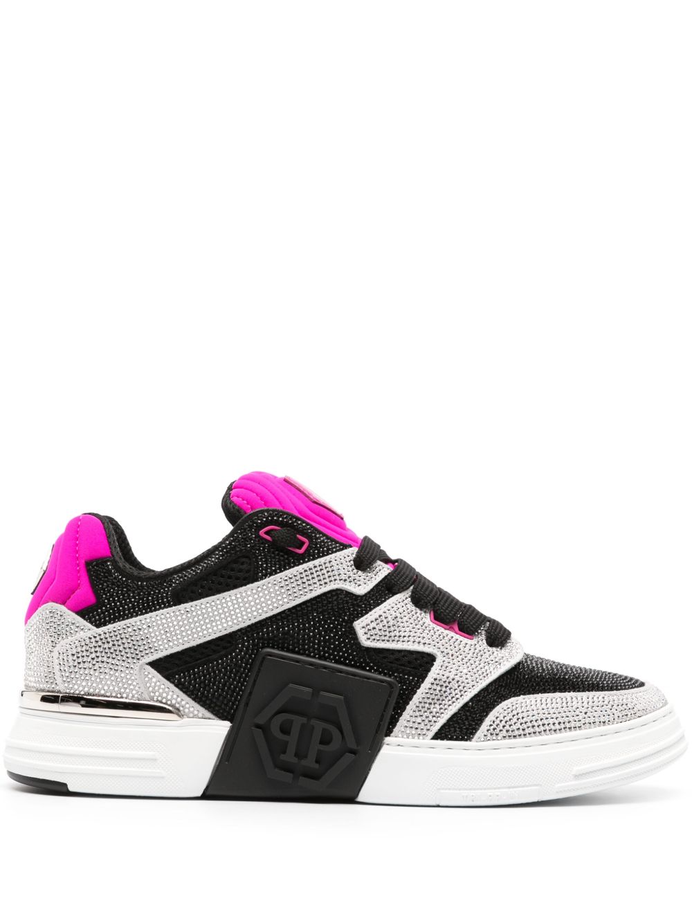 Philipp Plein 晶饰系带运动鞋 - 黑色