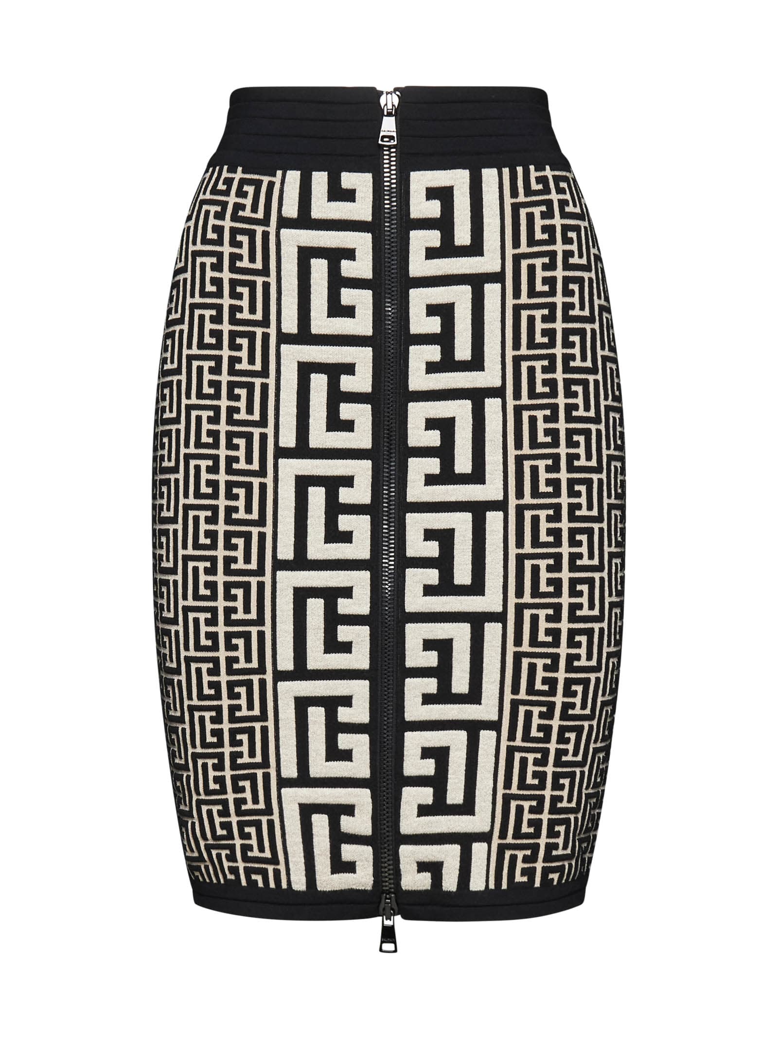 Balmain Hw Monogram Knit Knee Skirt