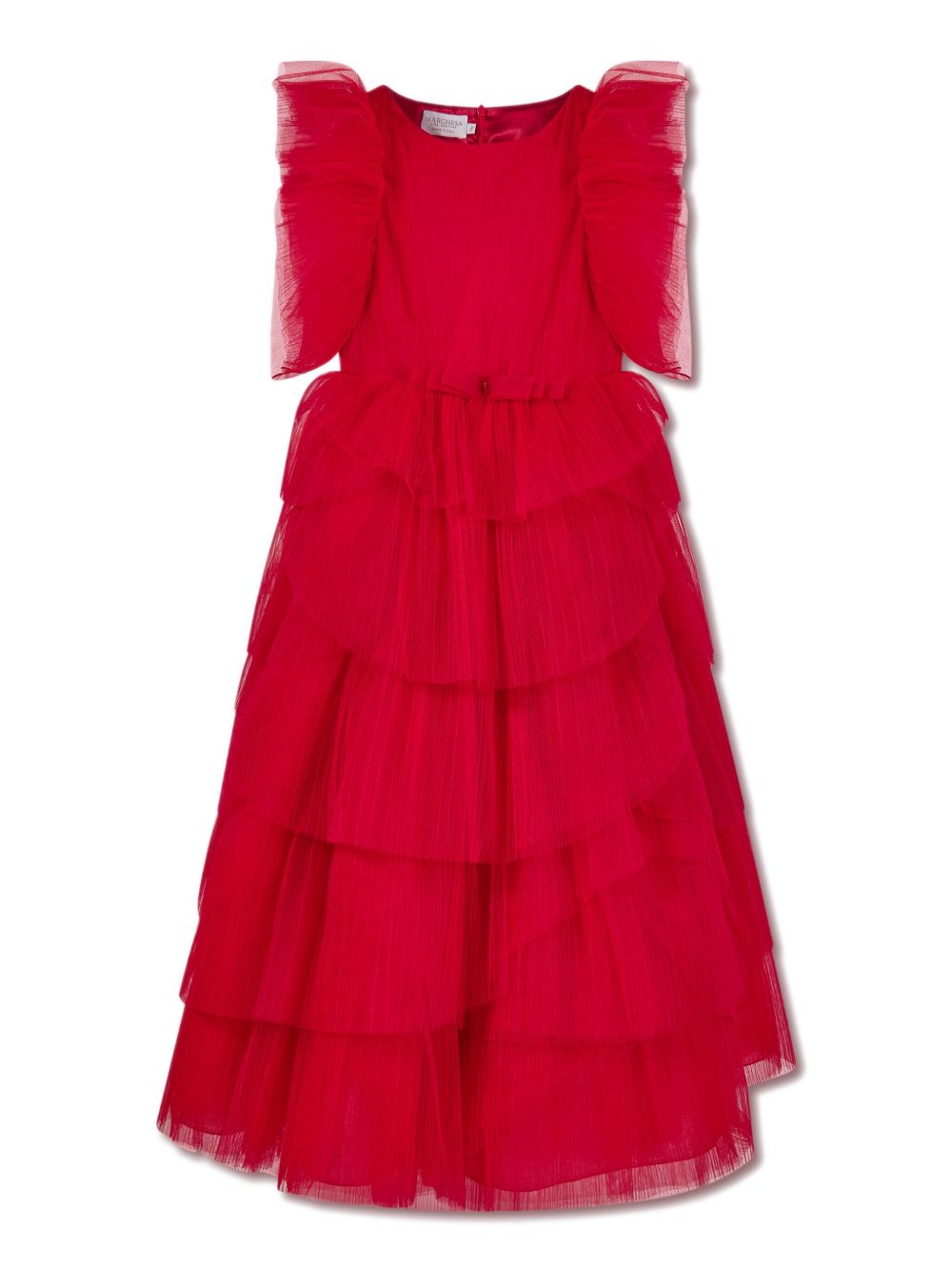 MARCHESA KIDS COUTURE 荷叶边细节拉链连衣裙 - 红色
