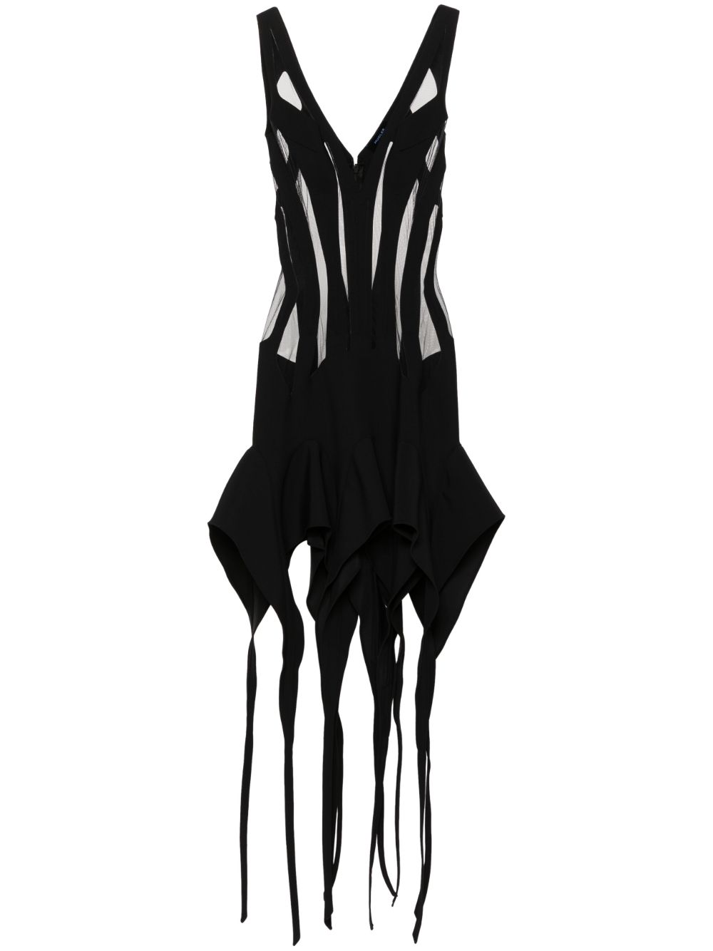 Mugler 手帕半透明迷你连衣裙 - 黑色