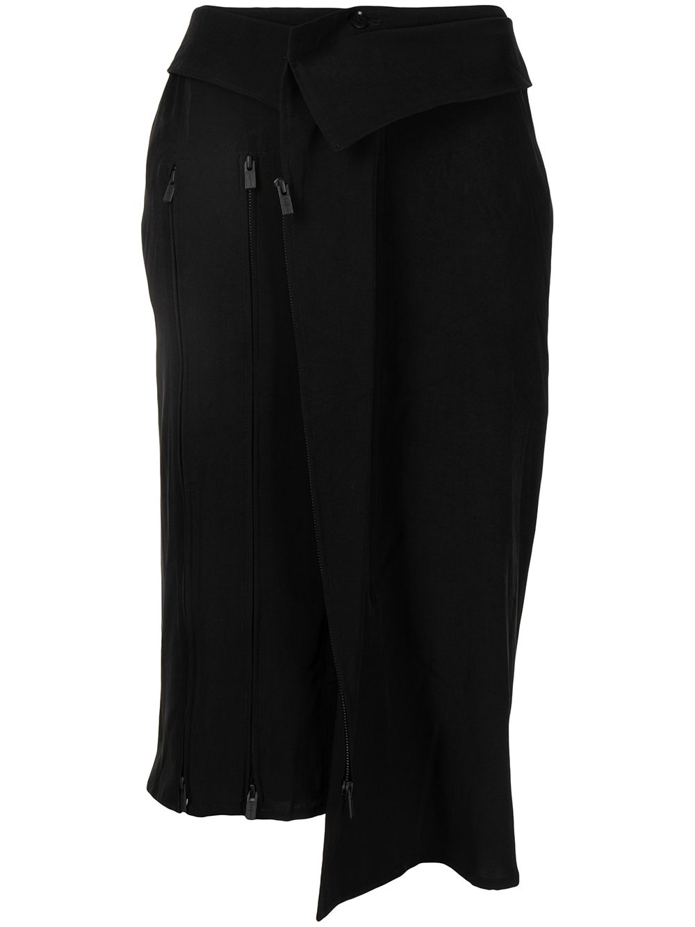 Yohji Yamamoto 不对称拉链细节半身裙 - 黑色