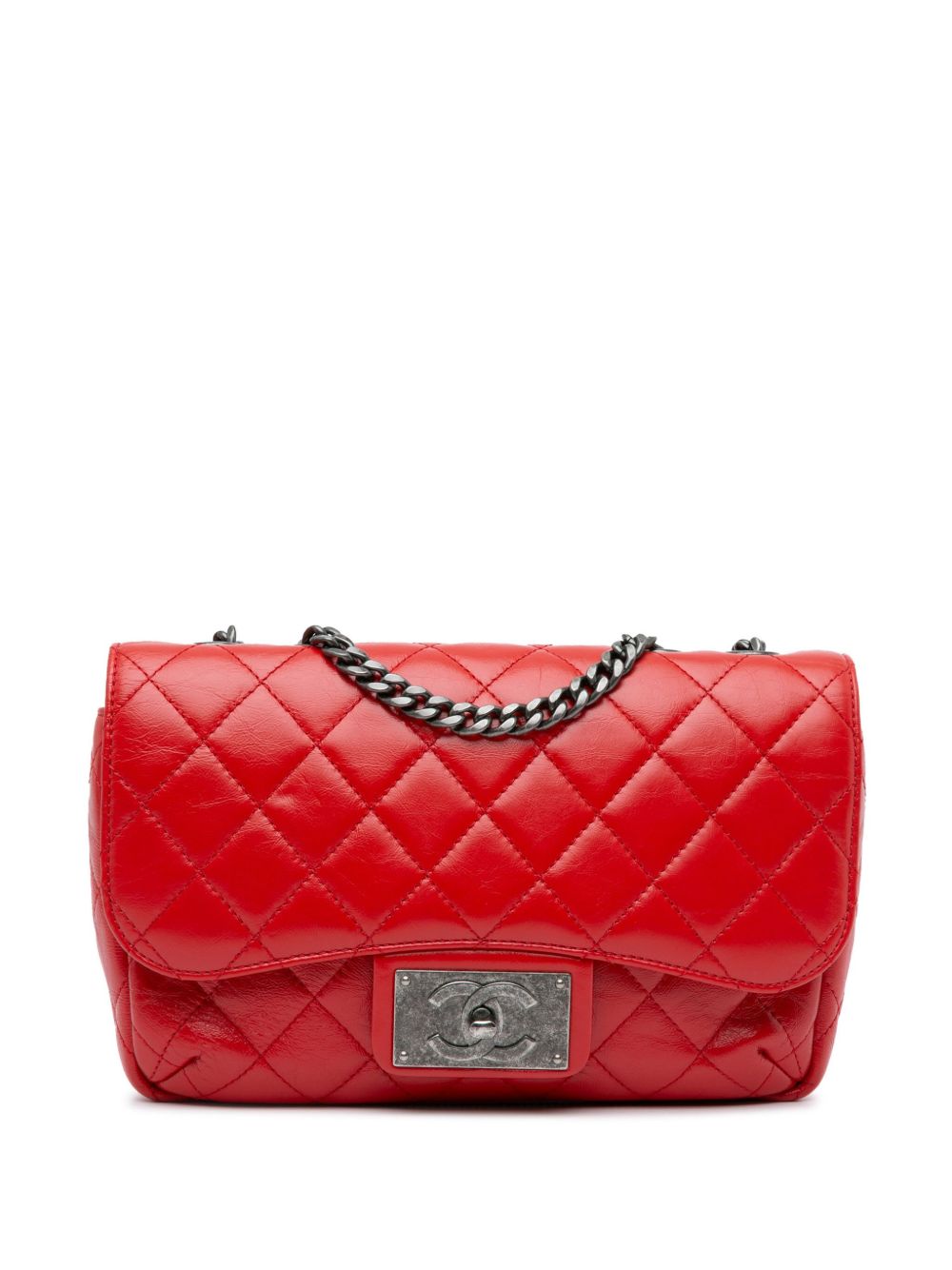 CHANEL Pre-Owned CC Chain Flap 褶皱小牛皮斜挎包（2015-2016年典藏款） - 红色