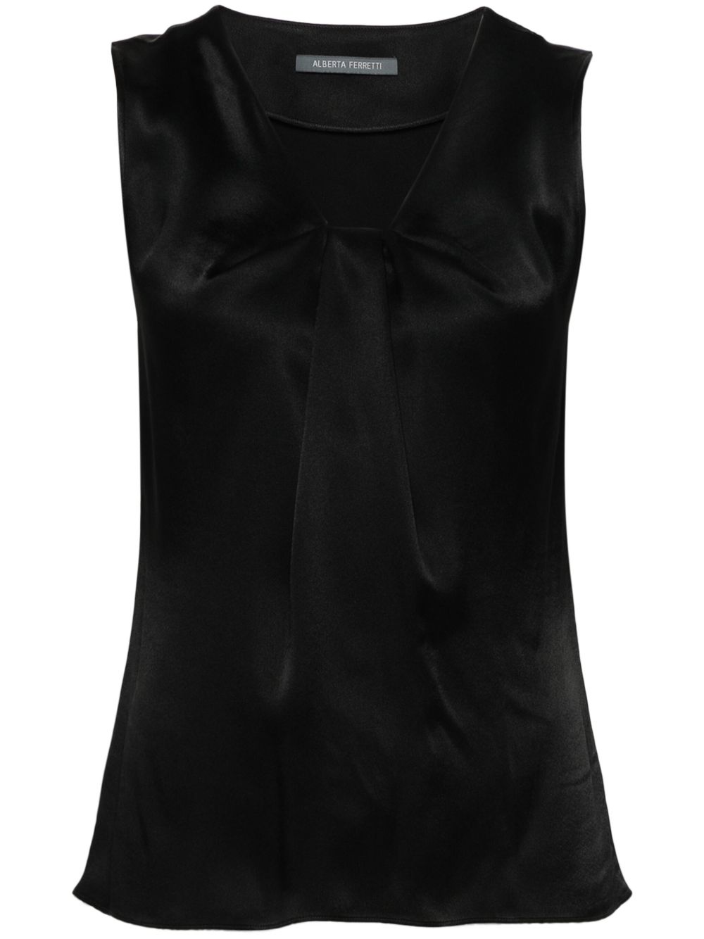 Alberta Ferretti 褶饰细节缎面上衣 - 黑色
