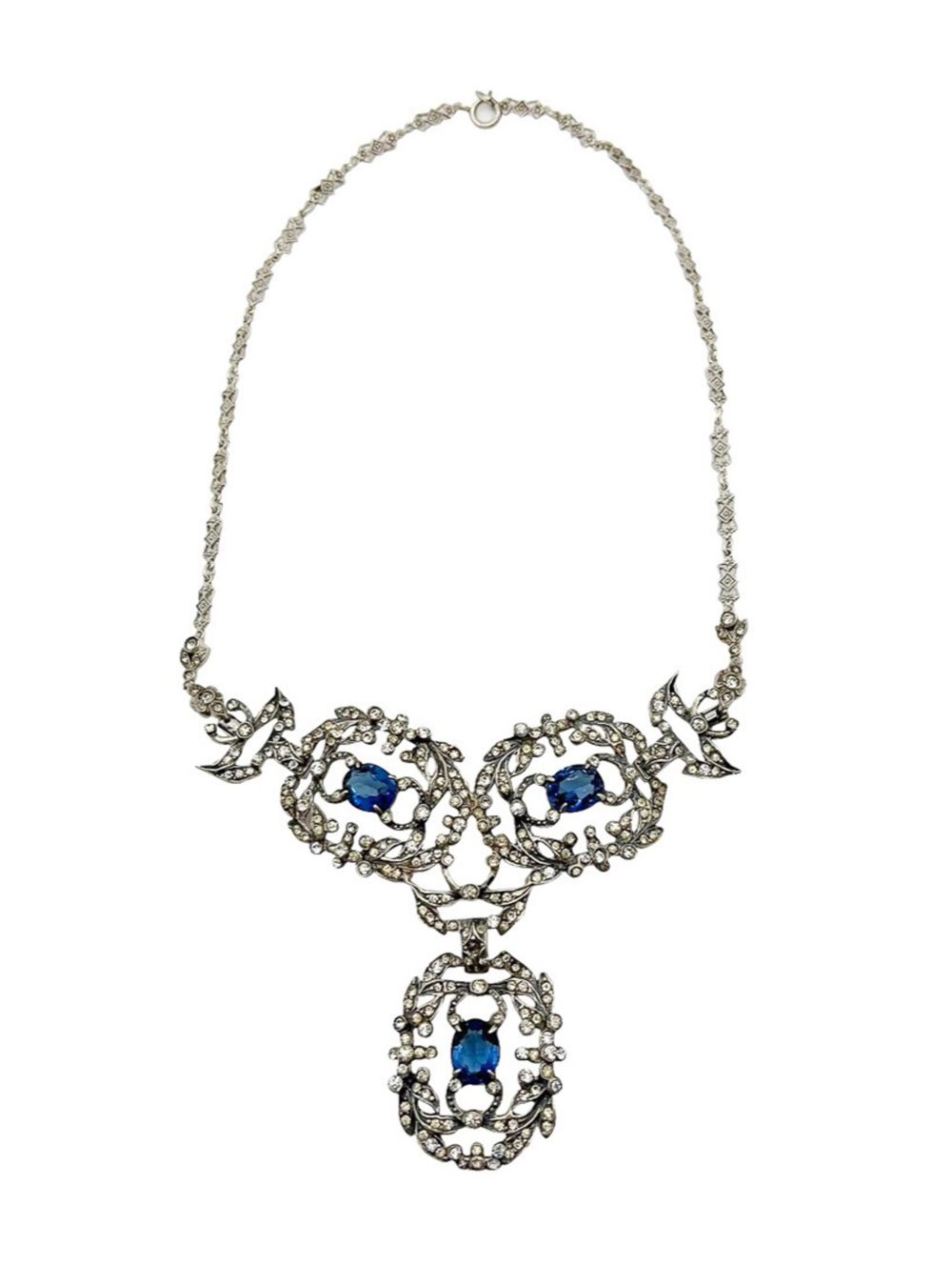 Jennifer Gibson Jewellery Vintage Castlecliffe Renaissance Sterling Silver &amp; Sapphire Paste Necklace 1940s - 蓝色