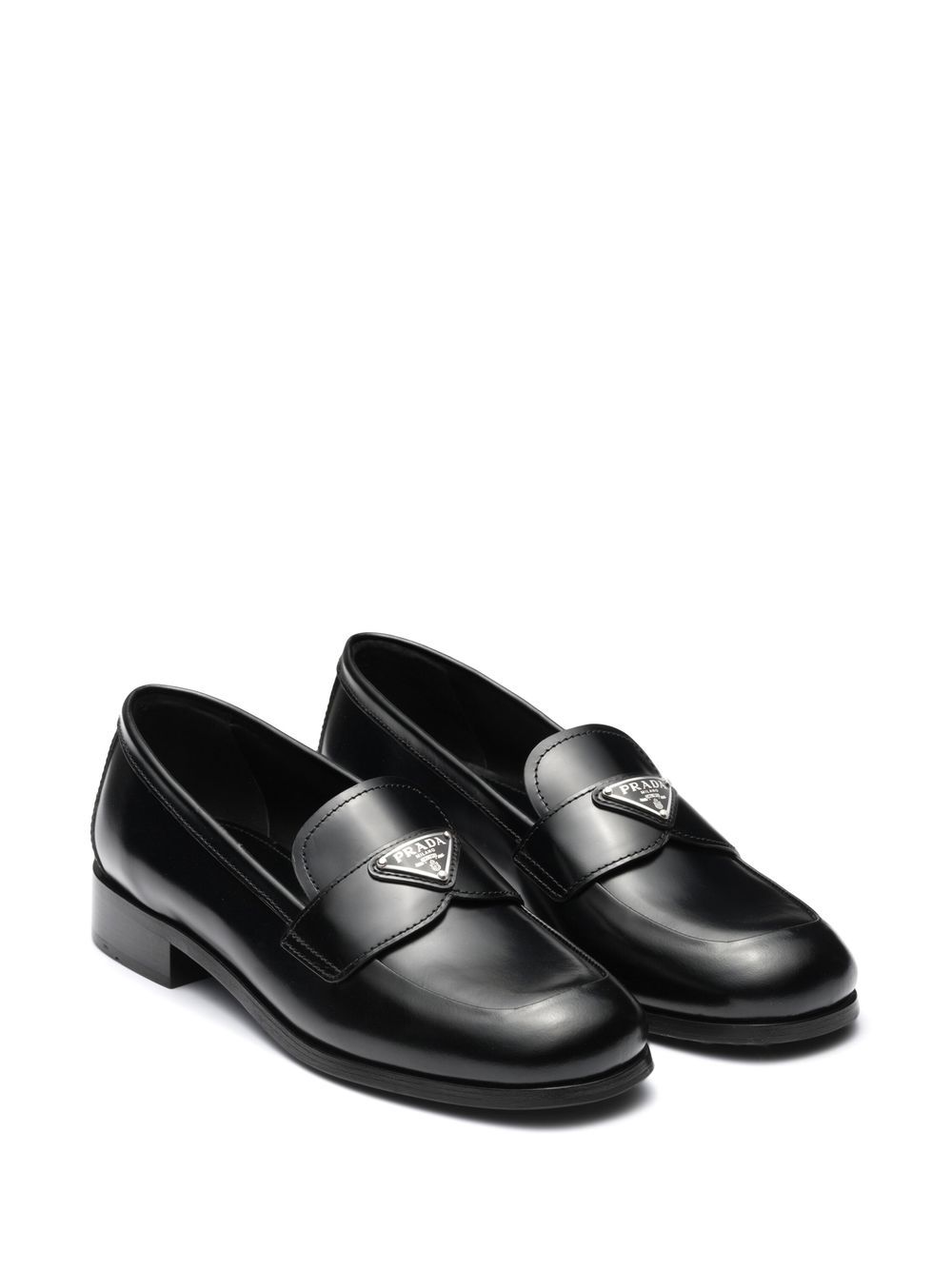 Prada logo标牌皮质乐福鞋 - 黑色