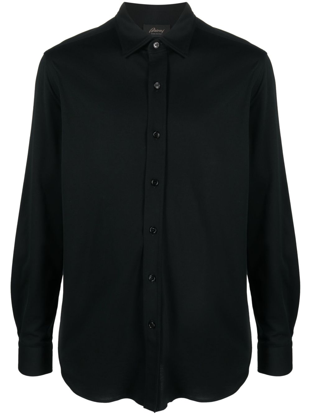 Brioni 宽领棉衬衫 - 黑色