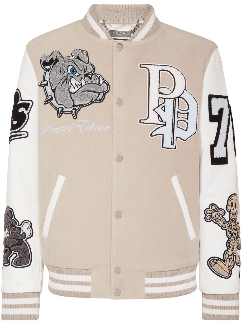 Philipp Plein Bulldog 贴花飞行员夹克 - 中性色