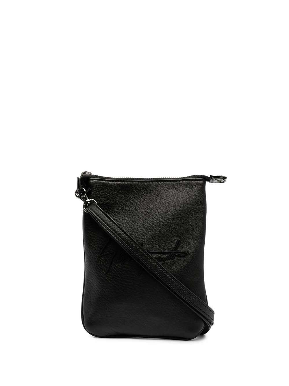 Discord Yohji Yamamoto logo刺绣皮质单肩包 - 黑色