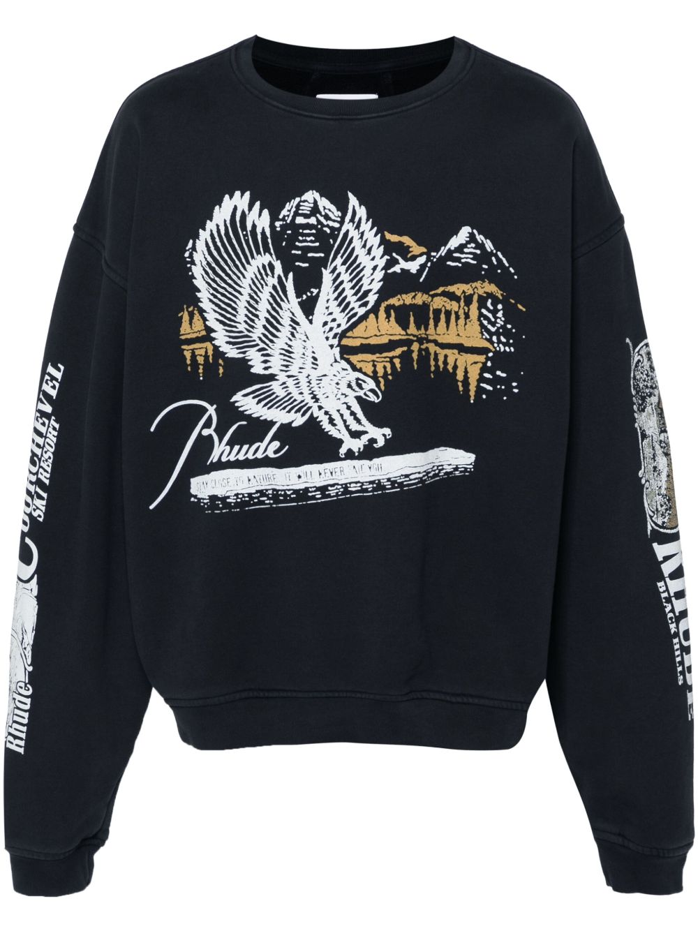 RHUDE 图案印花棉卫衣 - 黑色