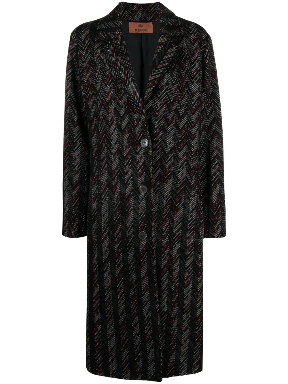 Missoni 人字斜纹针织图案单排扣外套 - 黑色