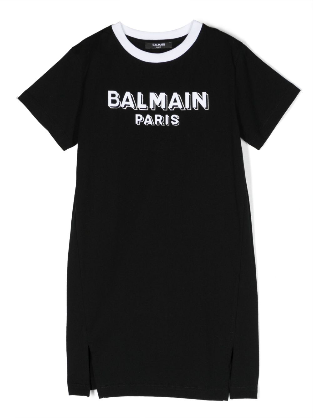 Balmain Kids logo印花T恤式连衣裙 - 黑色