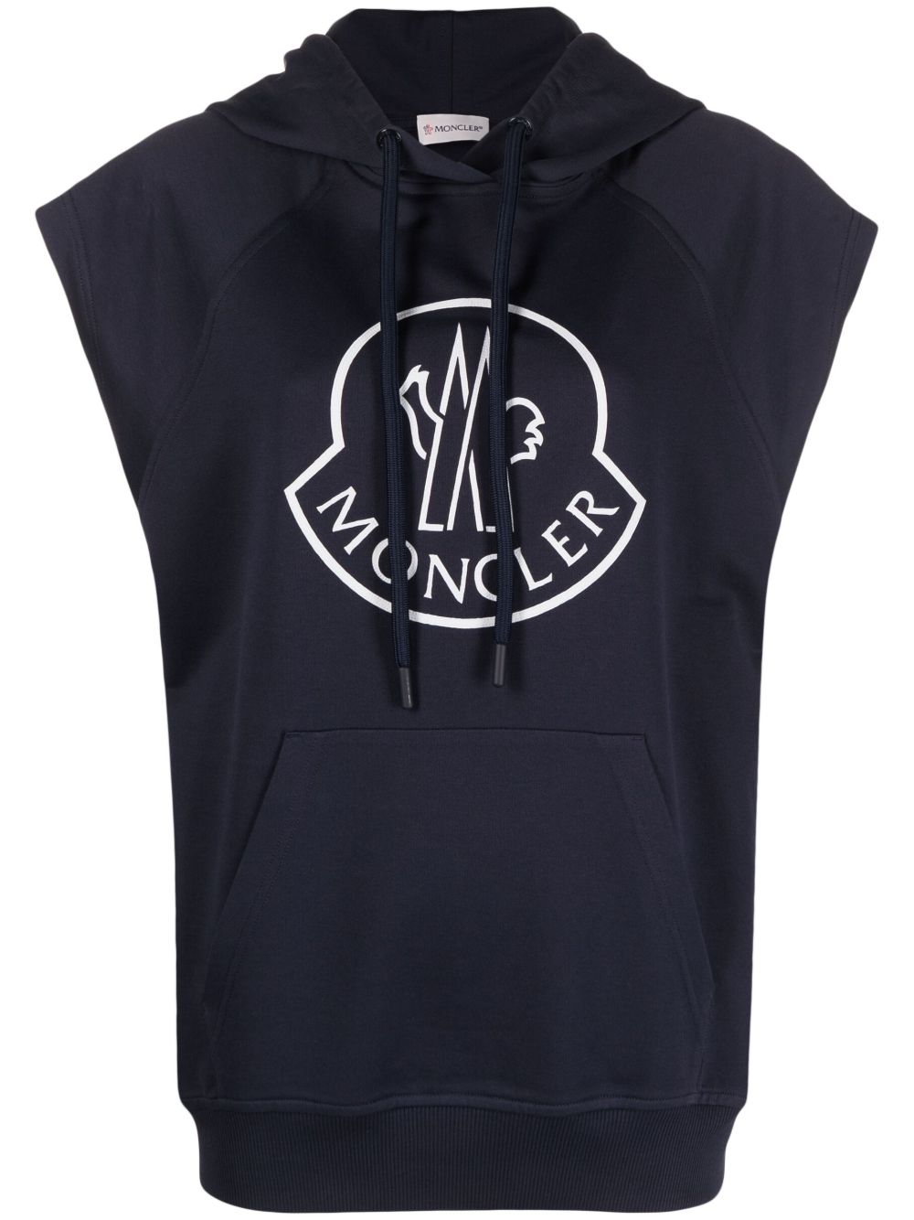 Moncler logo印花无袖棉质连帽衫 - 蓝色