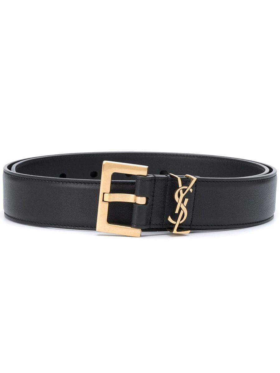 Saint Laurent 卡桑德拉方形搭扣光面皮革腰带