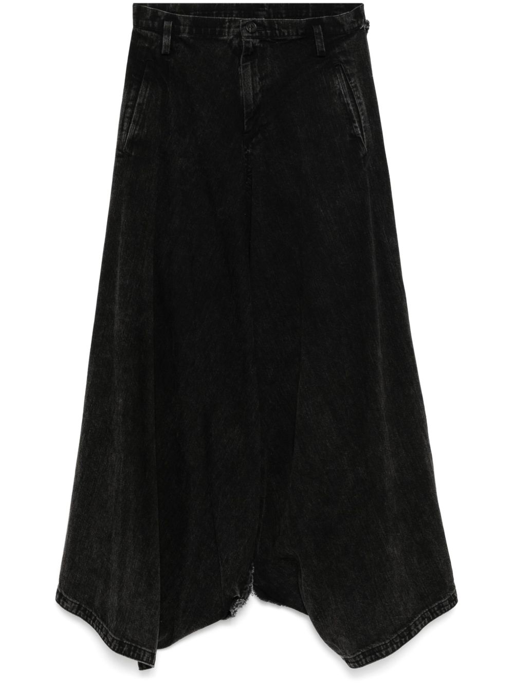 Yohji Yamamoto 不对称设计阔腿牛仔裤 - 黑色