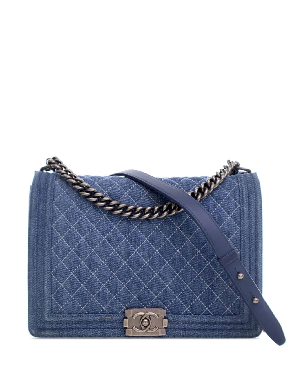 CHANEL Pre-Owned XL Boy Flap 绗缝牛仔斜挎包（2012-2013年典藏款） - 蓝色