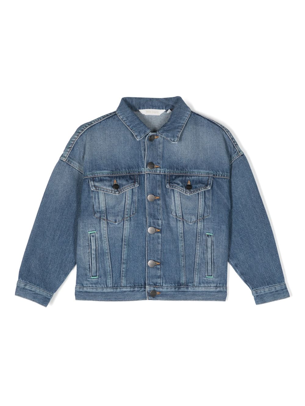 Palm Angels Kids logo印花牛仔夹克 - 蓝色