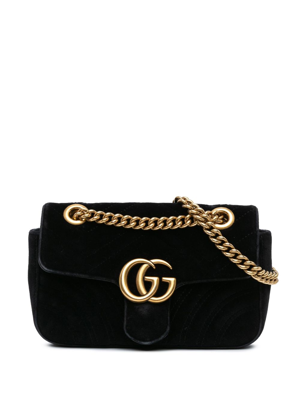Gucci Pre-Owned GG Marmont Matelasse 迷你丝绒搭链斜挎包（2000-2015年典藏款） - 黑色