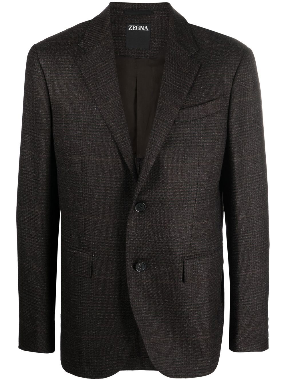 Zegna 格纹单排扣西装夹克 - 褐色