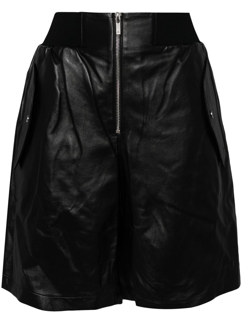 Helmut Lang 拉链皮质短裤 - 黑色