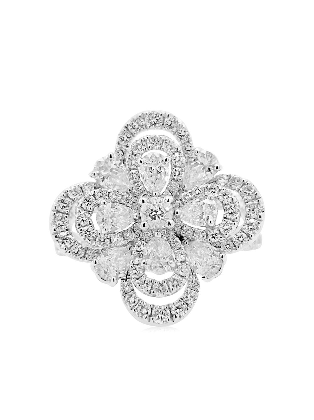 HYT Jewelry 铂金花卉造型白钻石戒指 - 银色