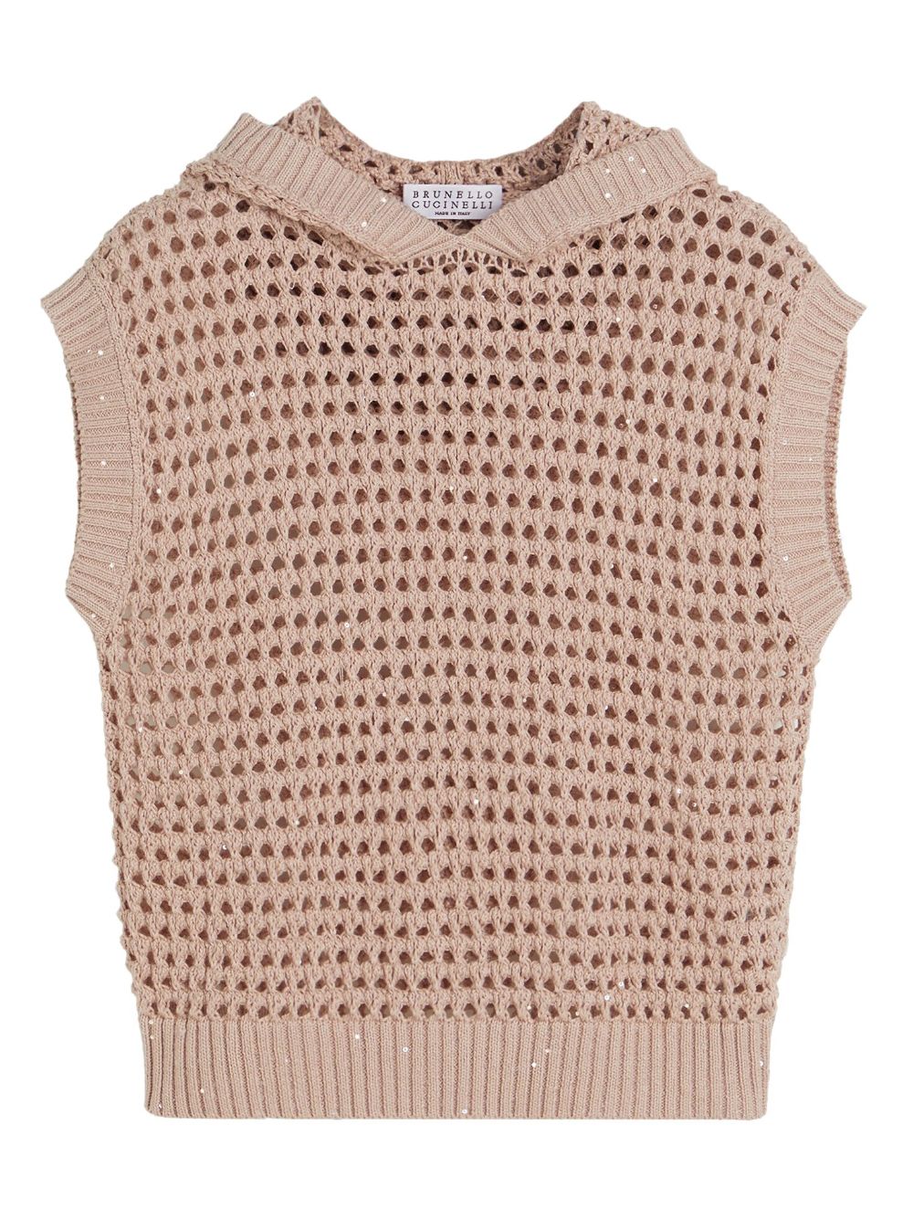 Brunello Cucinelli Kids 亮片镂空针织连帽马甲 - 粉色