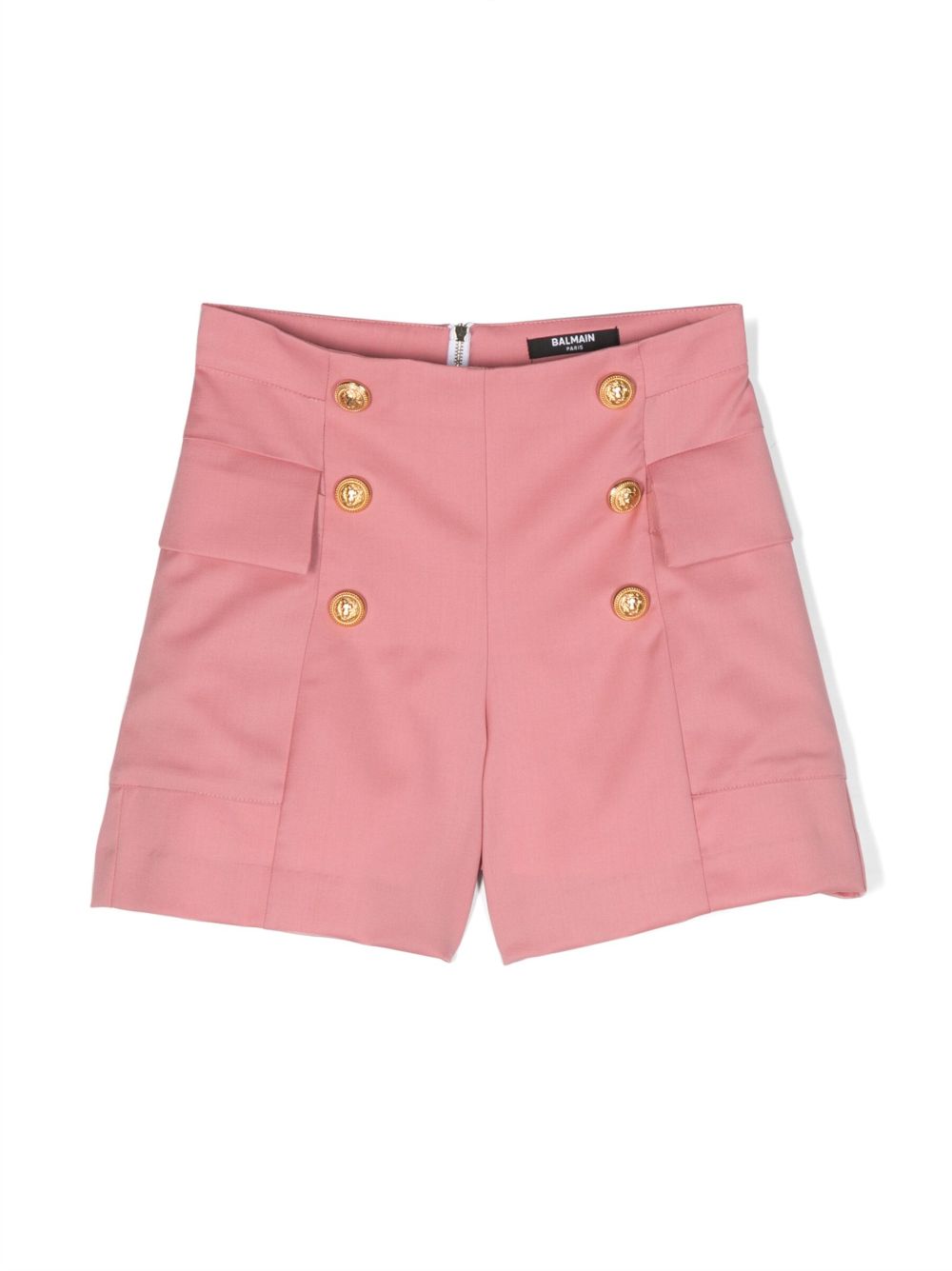 Balmain Kids 纽扣细节拉链短裤 - 粉色