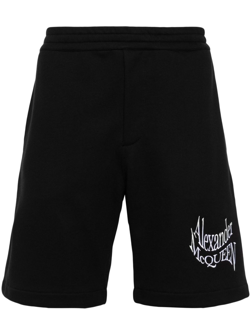 Alexander McQueen logo刺绣棉运动短裤 - 黑色