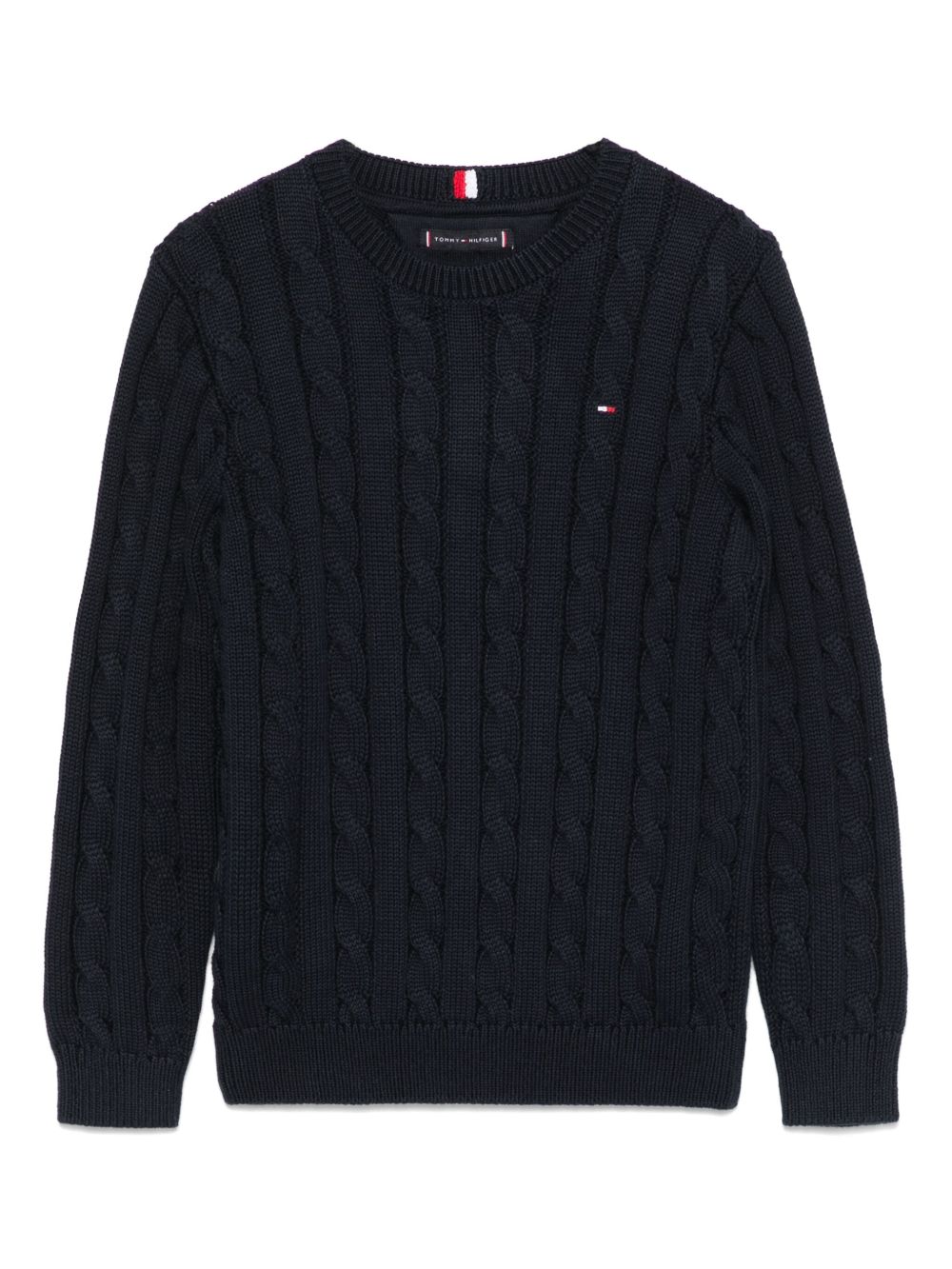 Tommy Hilfiger Junior 粗绞花针织圆领毛衣 - 蓝色