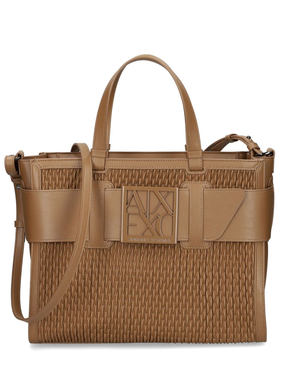 Armani Exchange logo标牌编织手提包 - 褐色