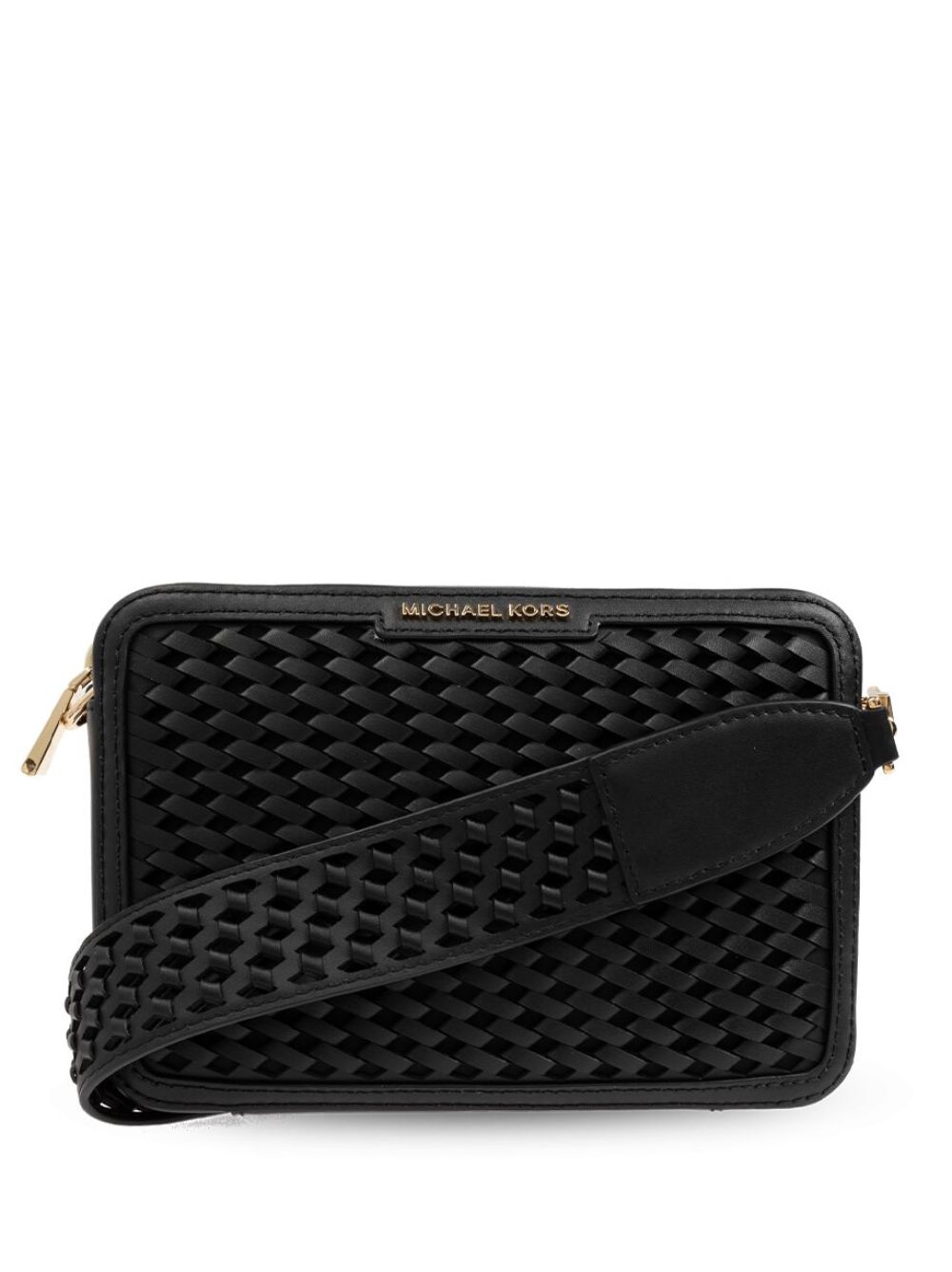 Michael Michael Kors 编织皮质斜挎包 - 黑色