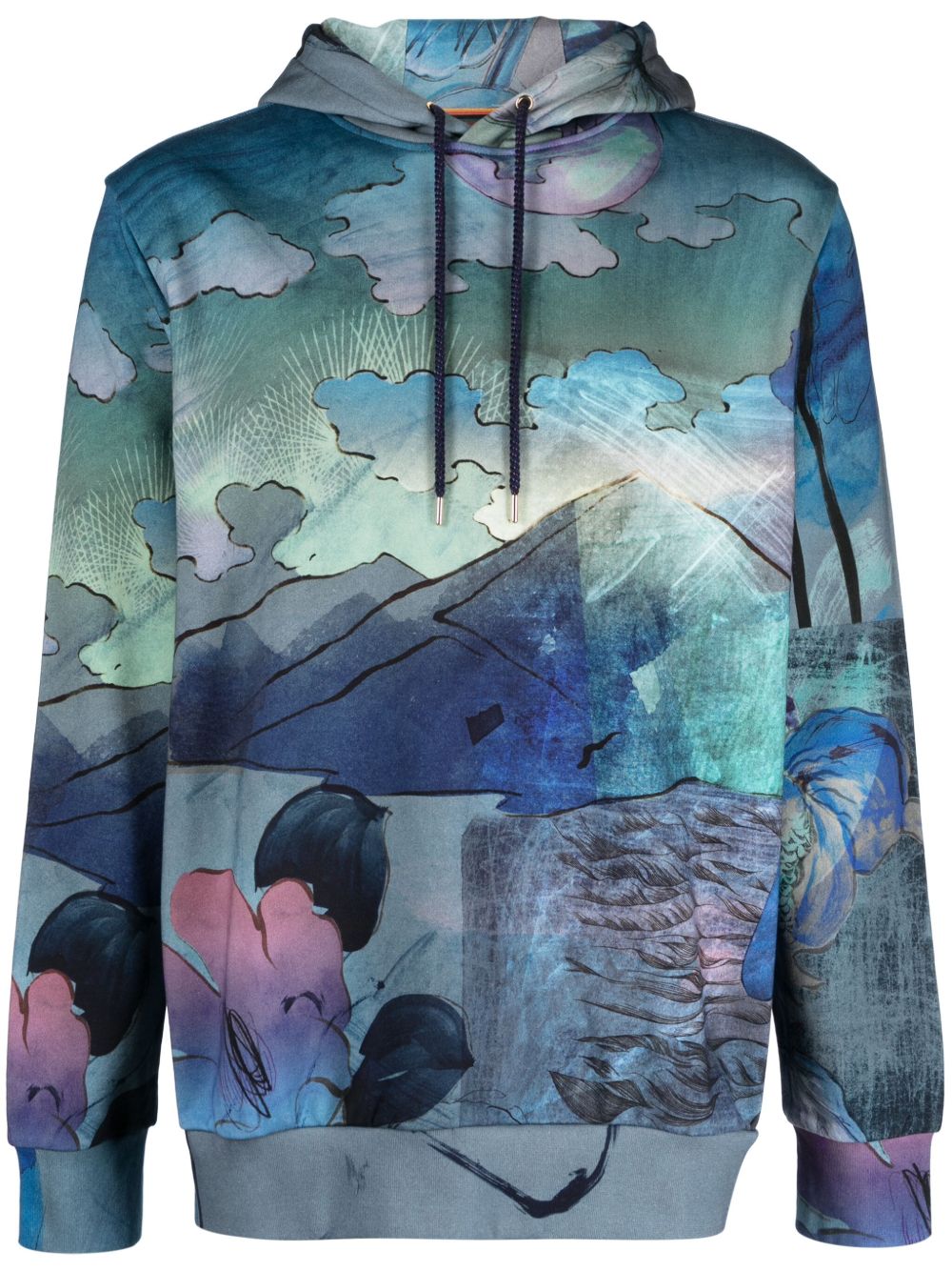 Paul Smith 图案印花棉连帽衫 - 蓝色