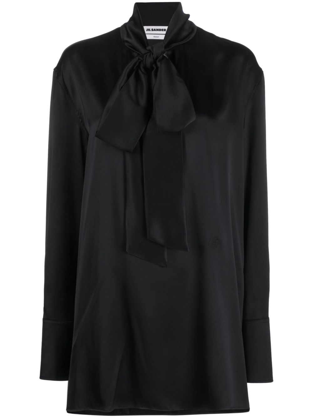 Jil Sander 缎面系带领罩衫 - 黑色