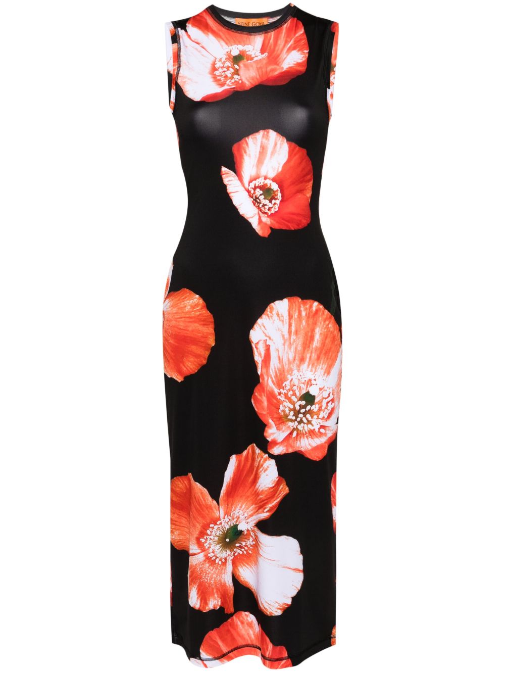 Stine Goya Danya Opium Poppies 印花中长连衣裙 - 黑色