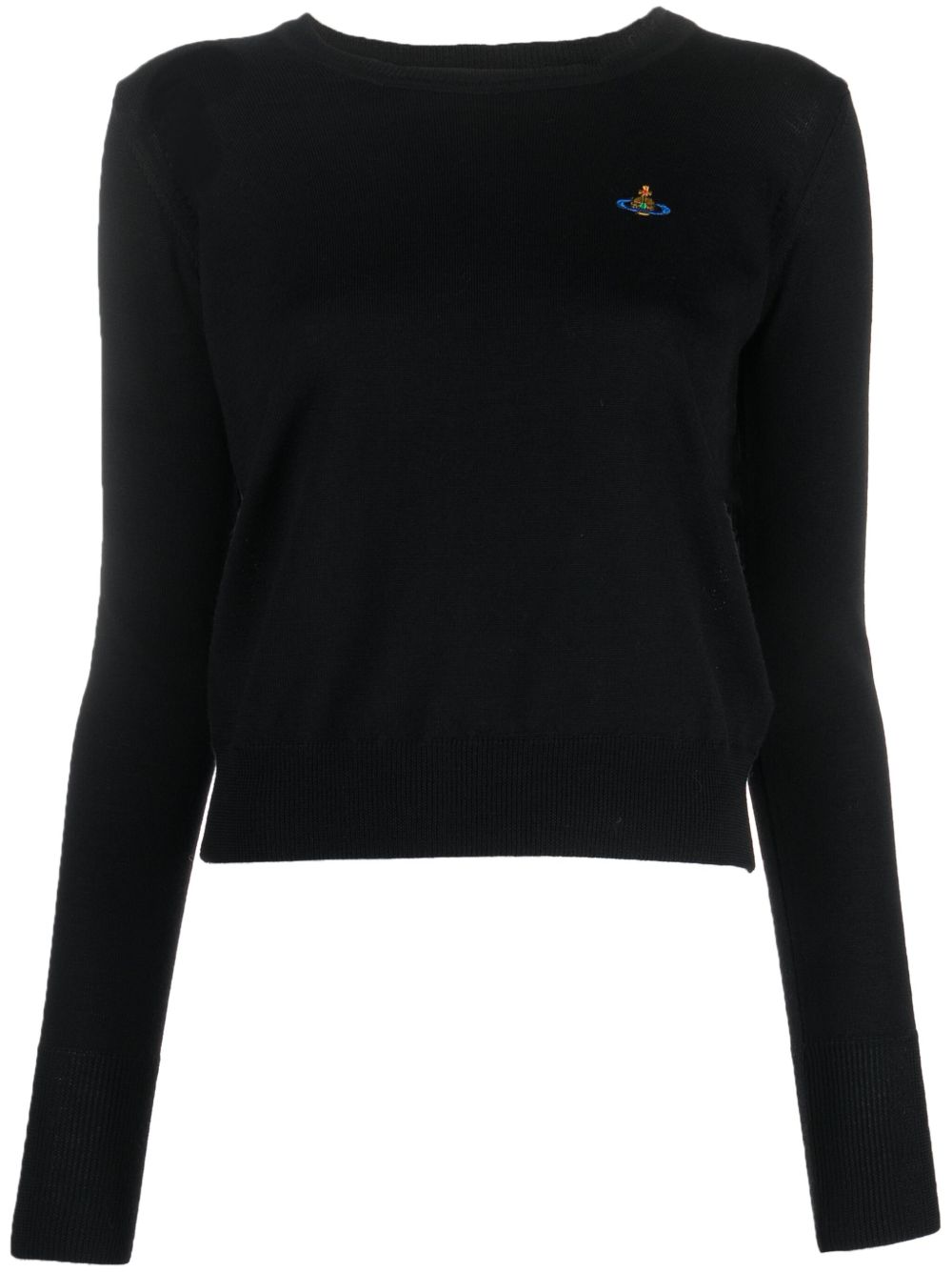 Vivienne Westwood logo刺绣初剪羊毛毛衣 - 黑色