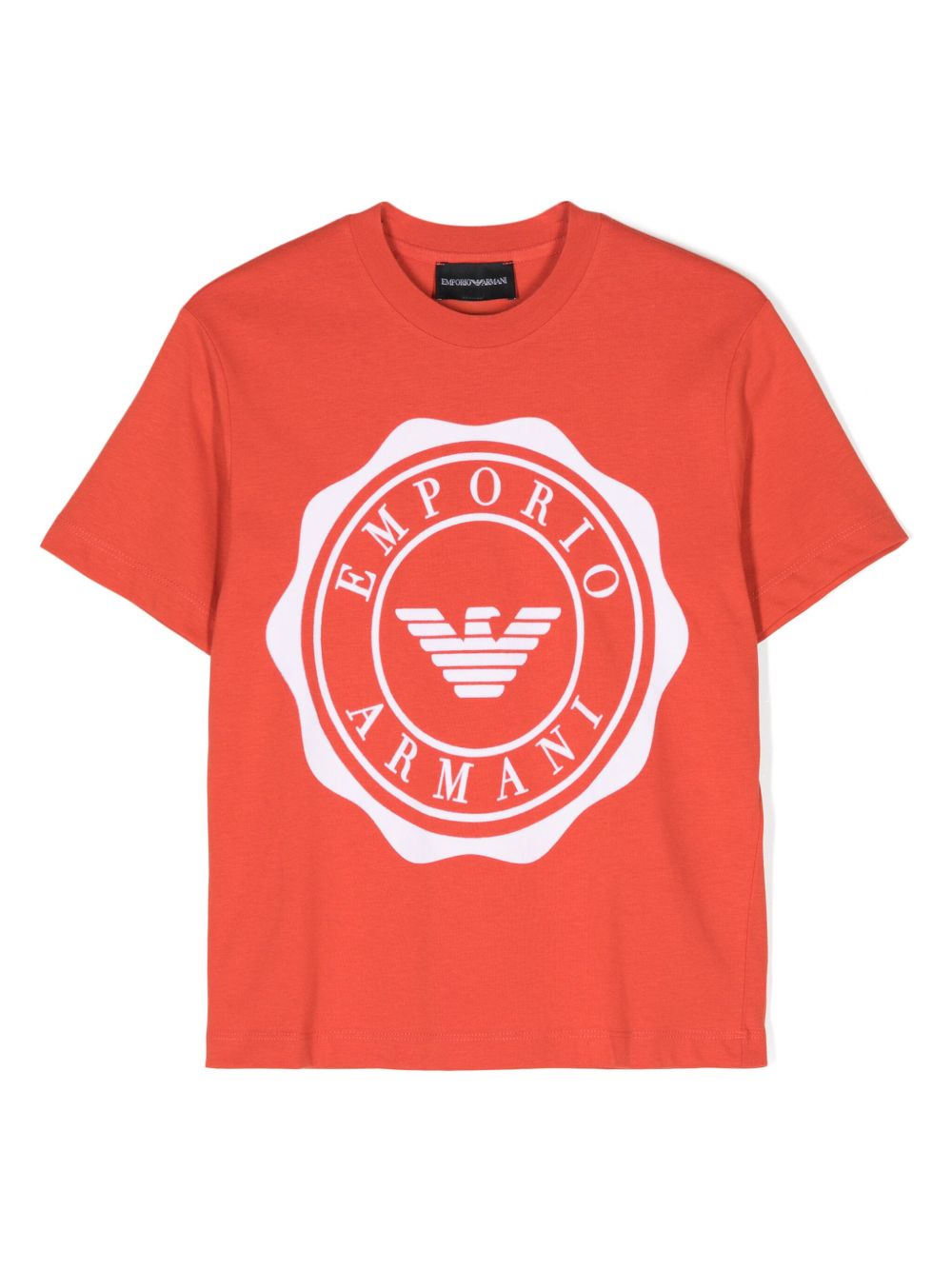Emporio Armani Kids 植绒logo棉T恤 - 红色