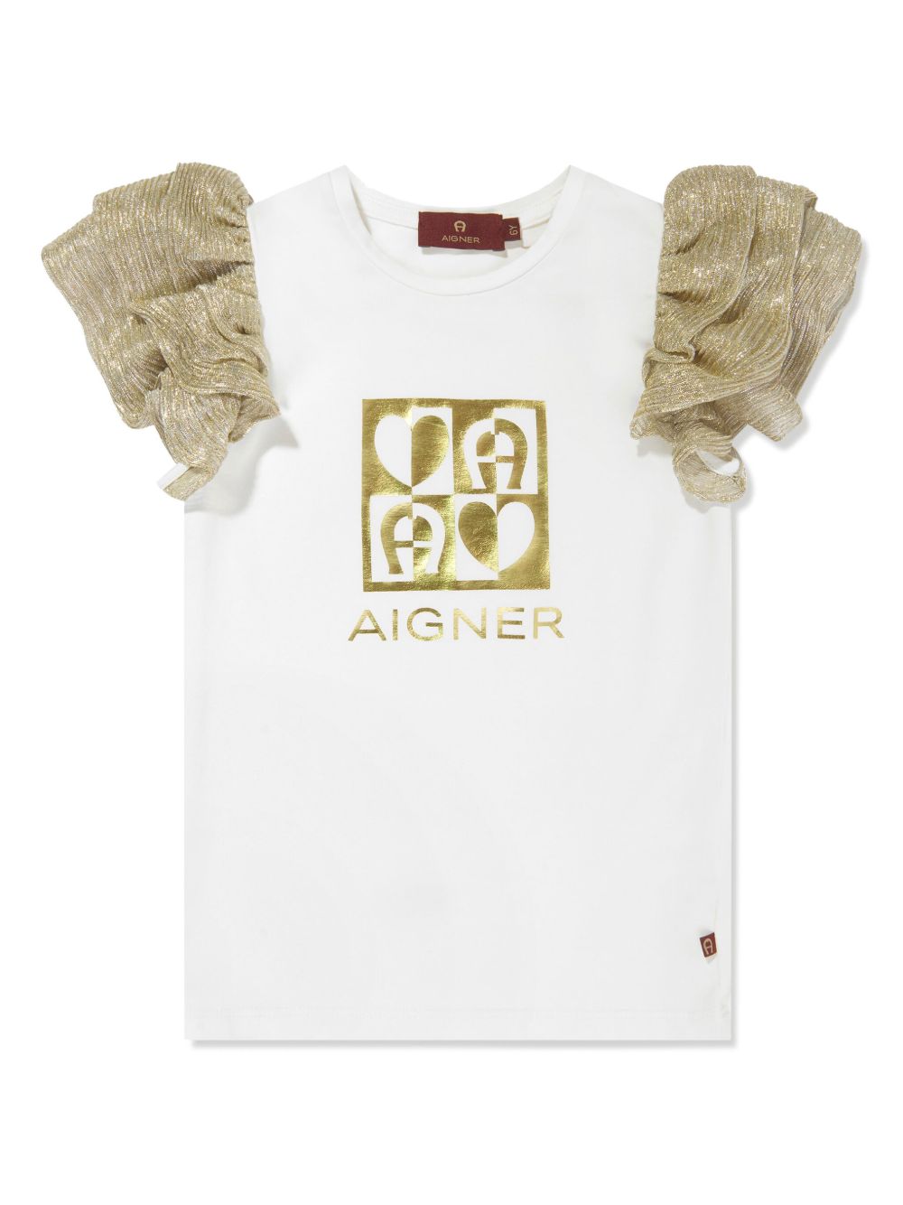 Aigner Kids logo印花荷叶边T恤 - 白色