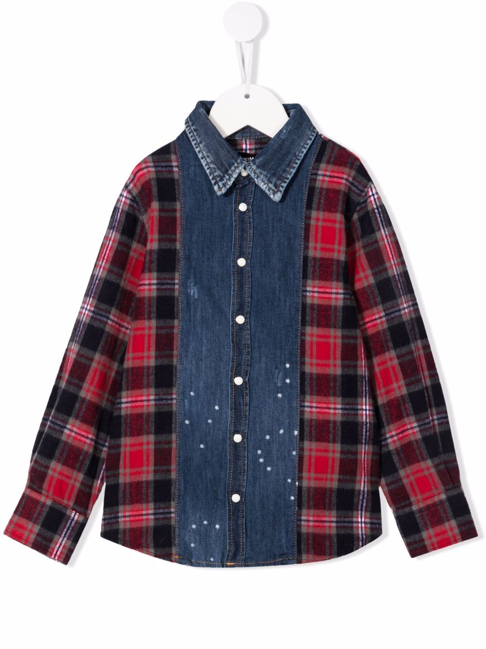 DSQUARED2 KIDS D2次方 格纹拼接牛仔衬衫 - 红色