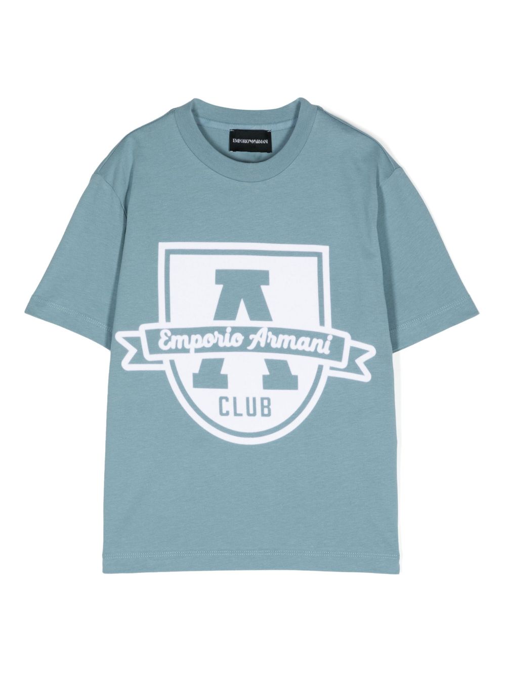 Emporio Armani Kids 植绒logo棉T恤 - 蓝色