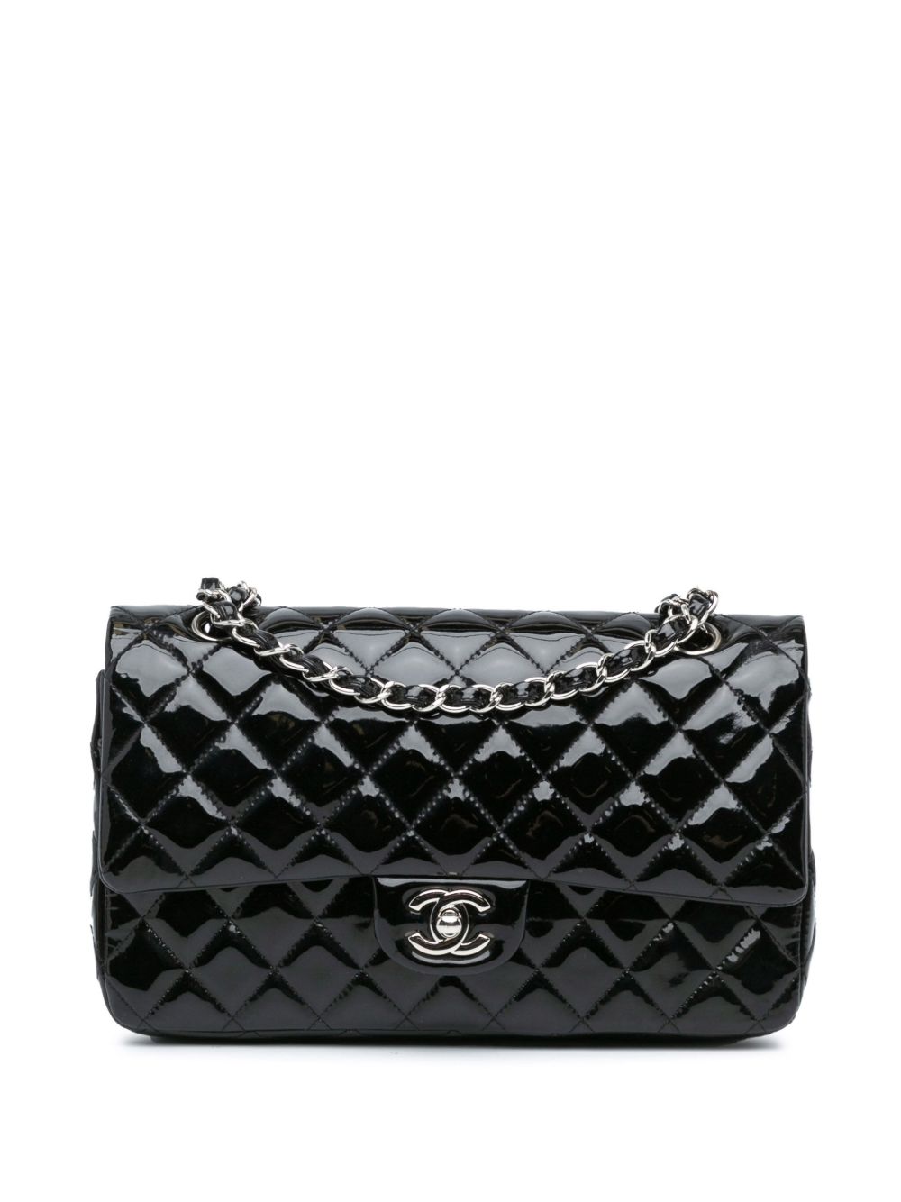 CHANEL Pre-Owned Classic Patent Double Flap 中号单肩包（2014-2015年典藏款） - 黑色
