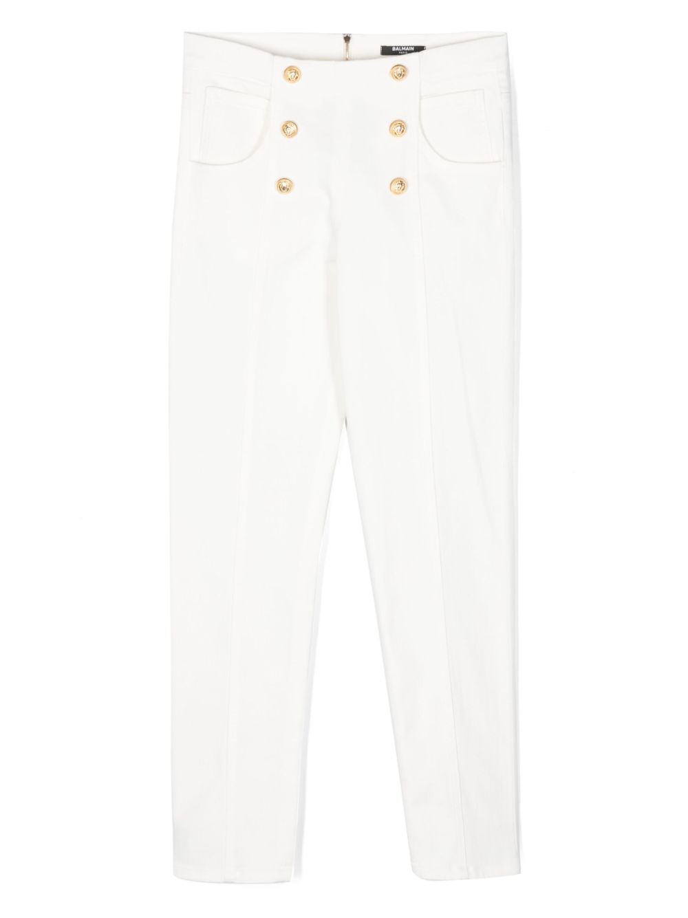 Balmain Kids 压纹纽扣细节长裤 - 白色