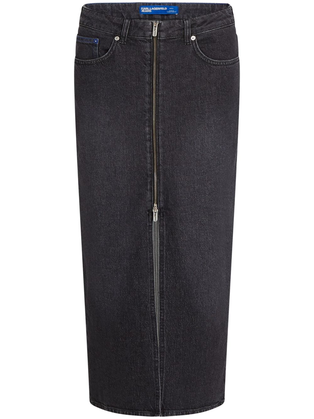 Karl Lagerfeld Jeans 正面拉链牛仔中长半身裙 - 黑色