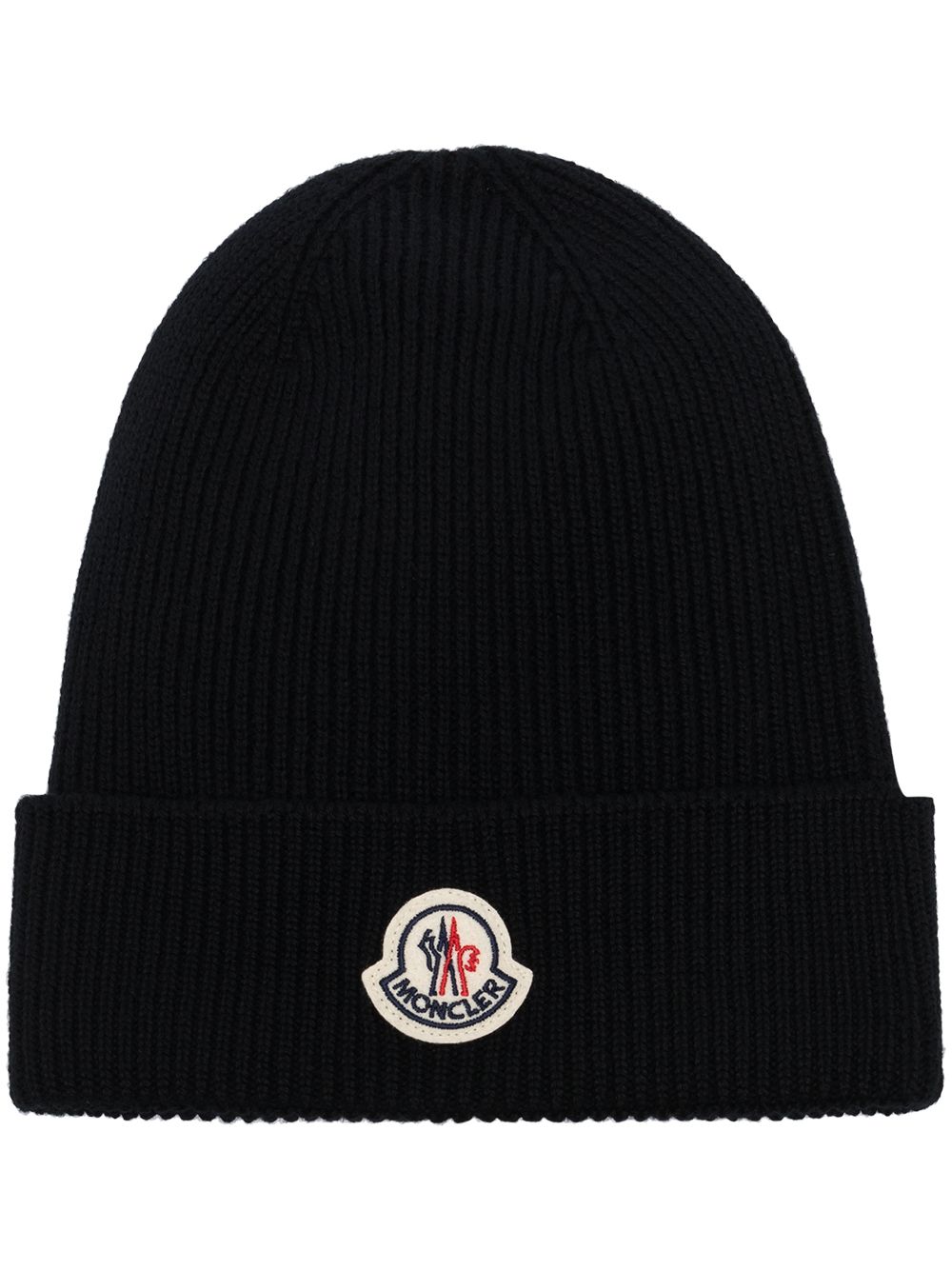 Moncler logo刺绣针织套头帽 - 黑色