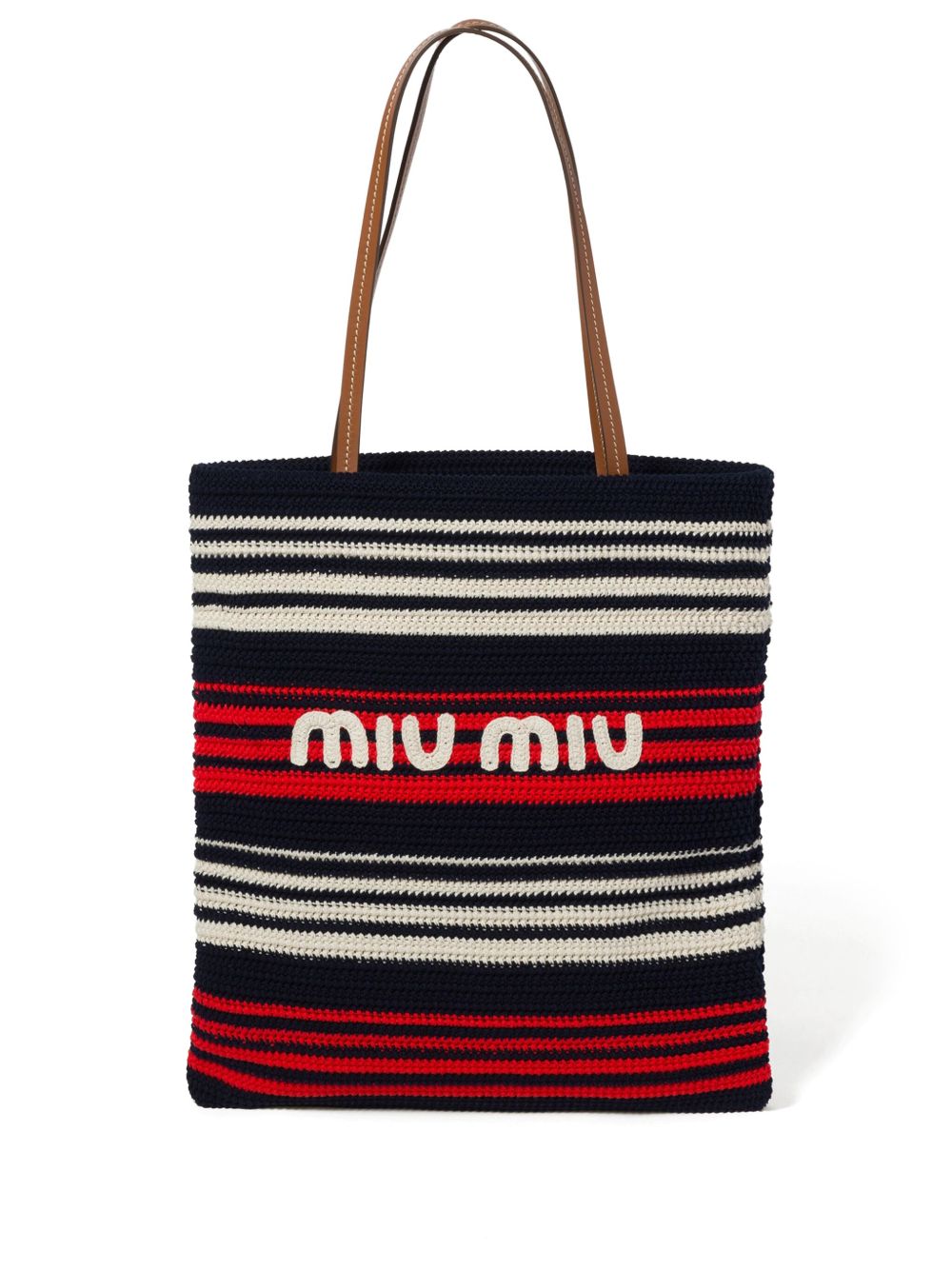 Miu Miu 条纹钩编针织托特包 - 蓝色