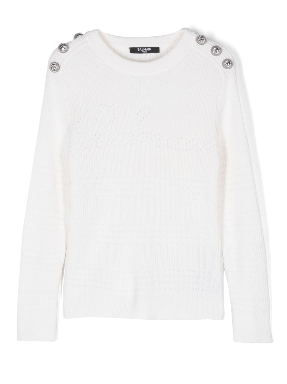 Balmain Kids 穿孔logo细节毛衣 - 白色