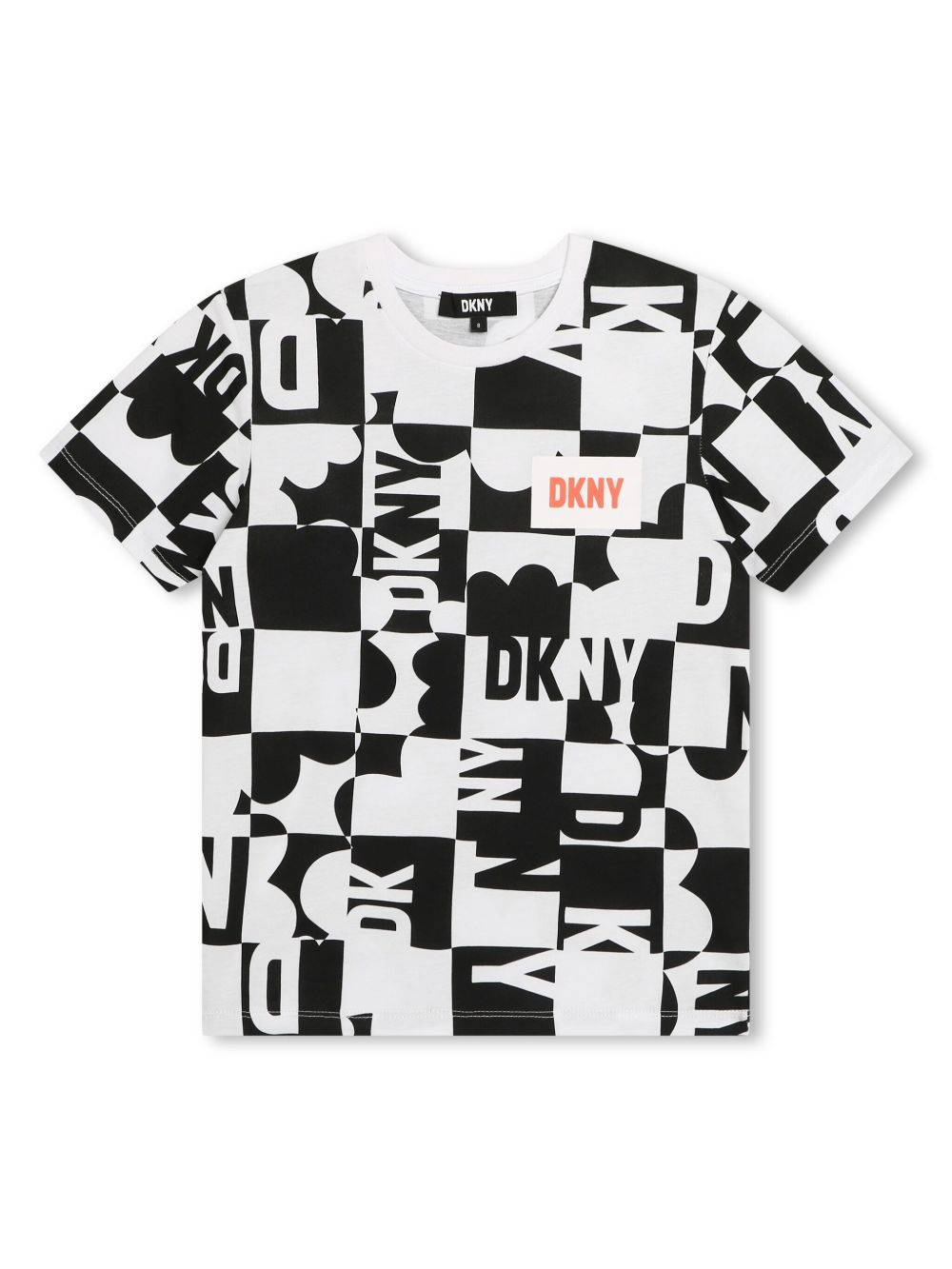Dkny Kids logo印花格纹棉T恤 - 白色