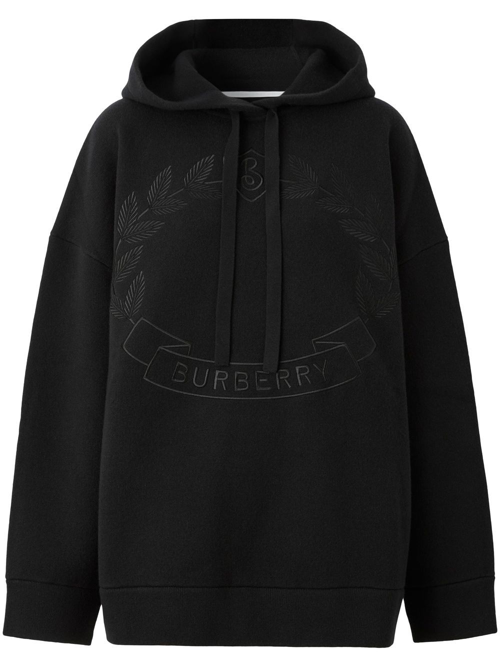 Burberry 超大款橡树叶徽章刺绣连帽衫 - 黑色