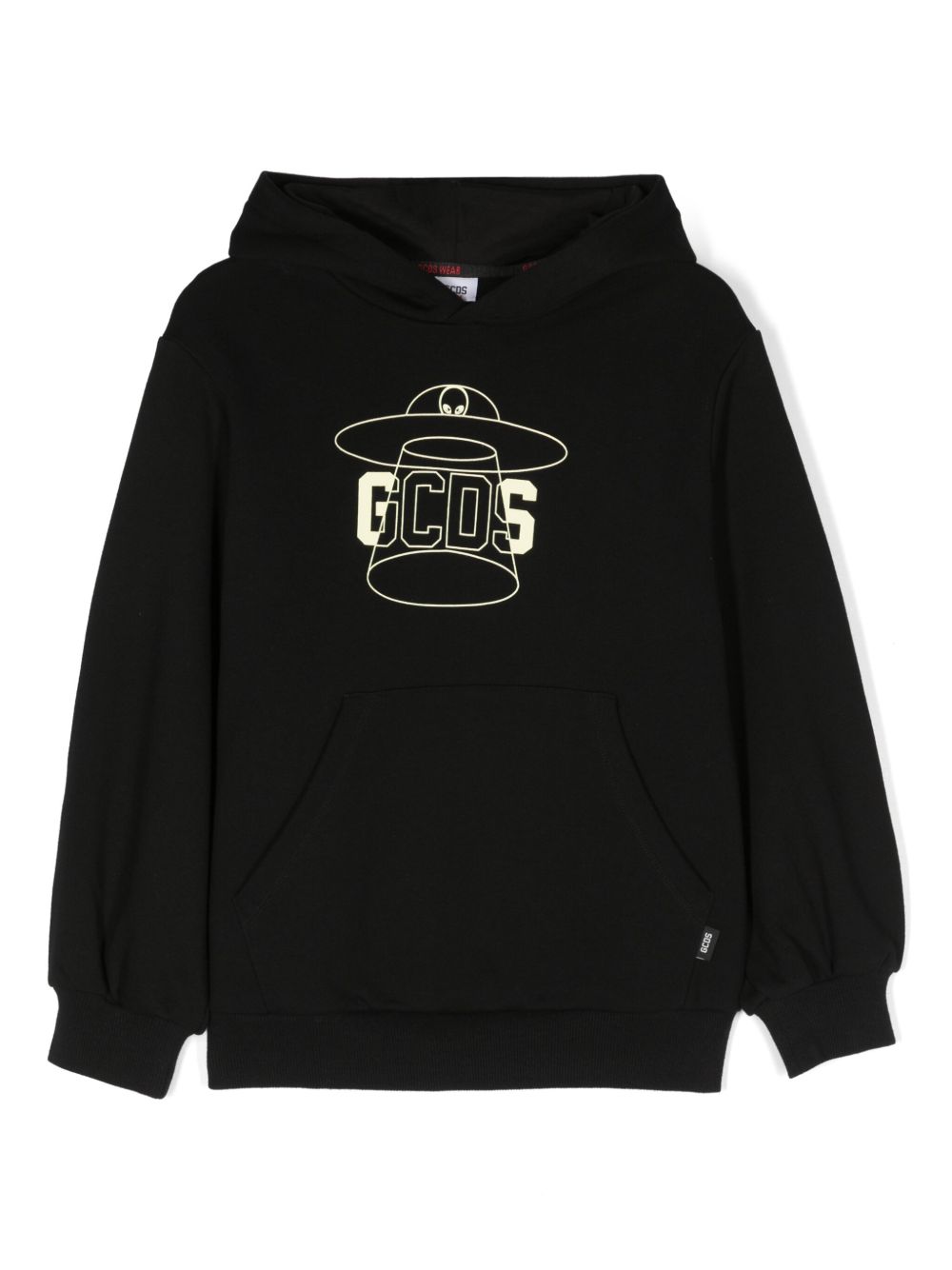 Gcds Kids logo印花棉连帽衫 - 黑色