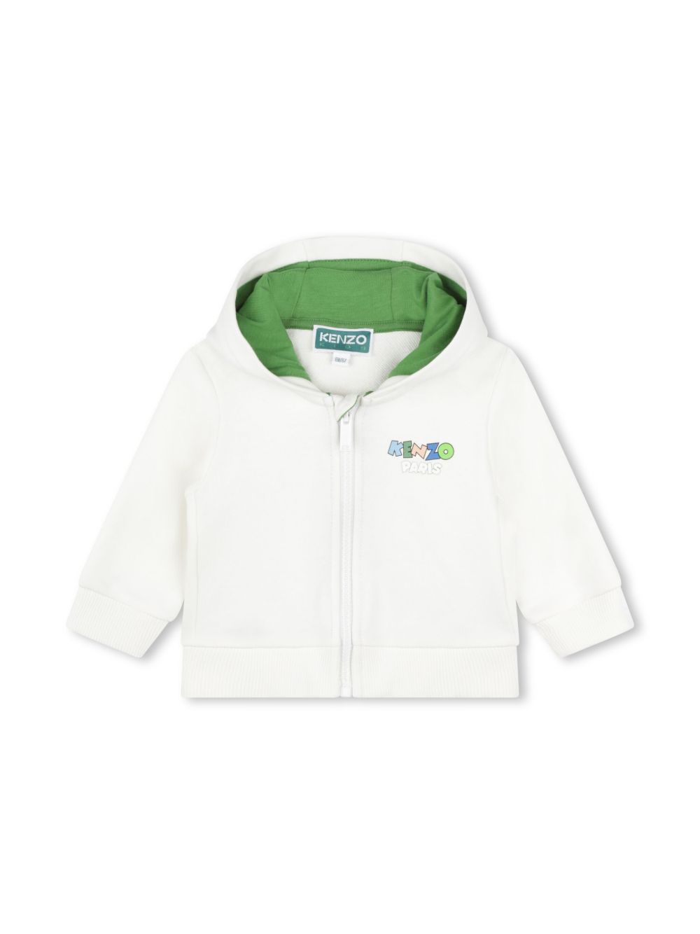 Kenzo Kids logo印花连帽抓绒开衫 - 白色