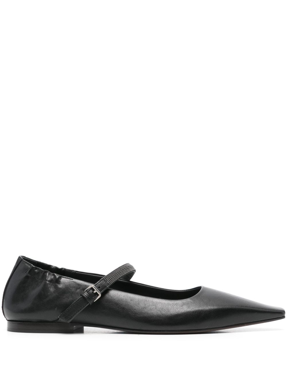 Brunello Cucinelli 皮质芭蕾平底鞋 - 黑色